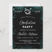 Invitation Graduation noir vert turquoise parties scintillant (Devant)