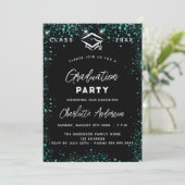 Invitation Graduation noir vert turquoise parties scintillant (Debout devant)