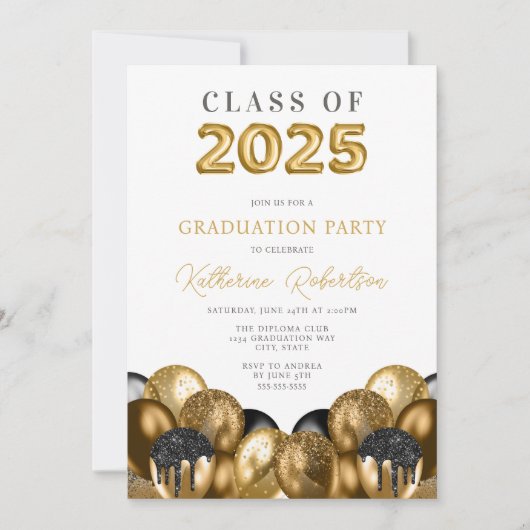 Invitation Graduation Noire et Or (Devant)