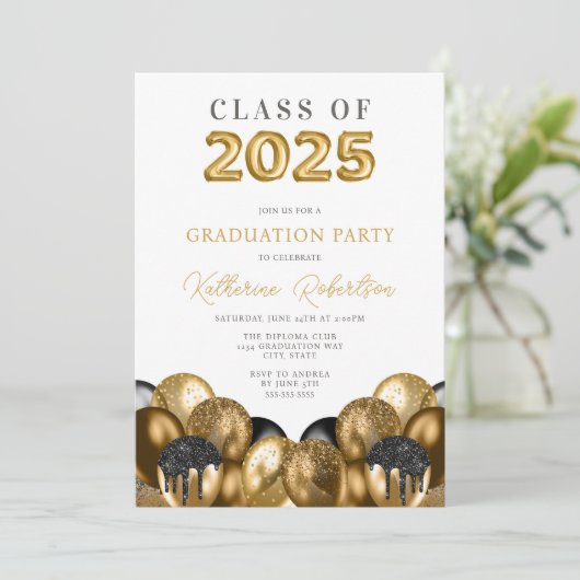 Invitation Graduation Noire et Or (Debout devant)