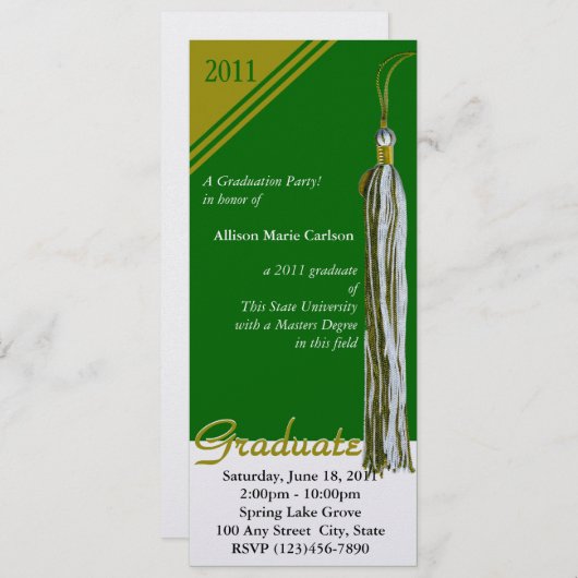 Invitation Graduation / Or et vert (Devant / Derrière)