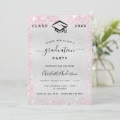 Invitation Graduation parties scintillant rose argent moderne (Debout devant)