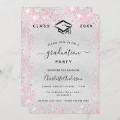 Invitation Graduation parties scintillant rose argent moderne (Devant / Derrière)