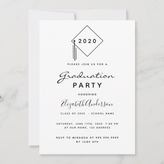 Invitation Graduation party 2024 moderne noir blanc dessus (Devant)