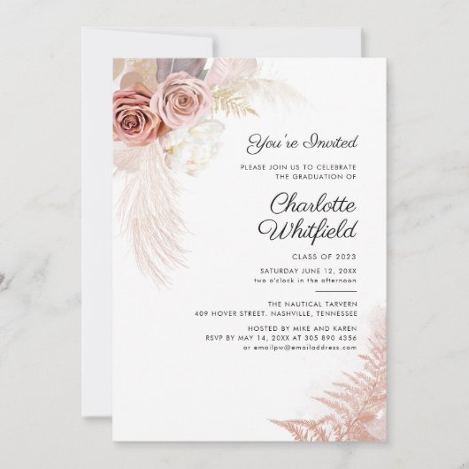Invitation Graduation Party 2024 Script Pampas Grass Floral (Devant)