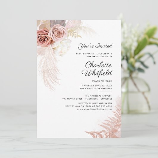 Invitation Graduation Party 2024 Script Pampas Grass Floral (Debout devant)
