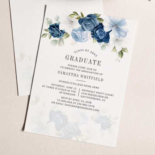 Invitation Graduation Party 2025 Dusty Blue Floral