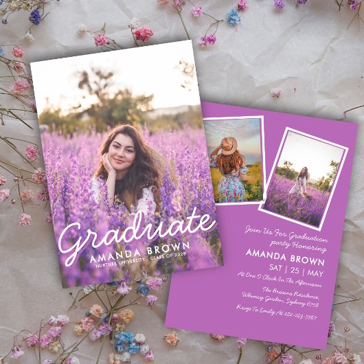 Invitation Graduation Party 2025 Floral Simple Élégant
