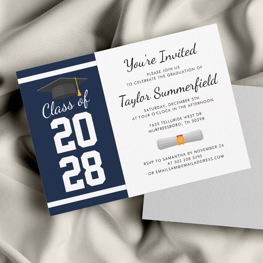 Invitation Graduation Party 2025 Marine Blue White Graduate