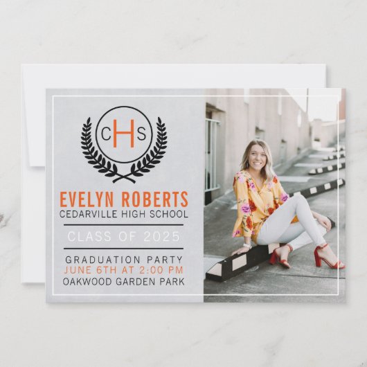 Invitation Graduation Party 2025 Monogram Orange (Devant)