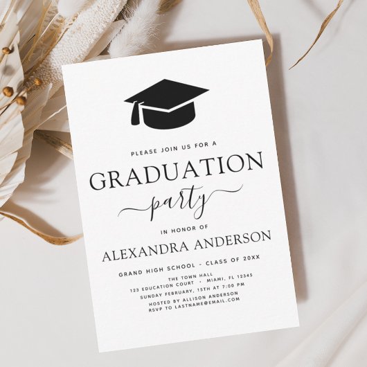 Invitation Graduation Party 2025 noir blanc blanc moderne élé