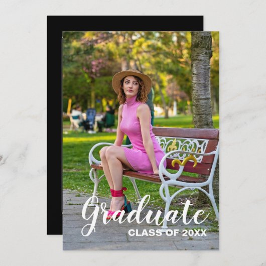 Invitation Graduation Party 2025 Photo - Script chic (Devant / Derrière)
