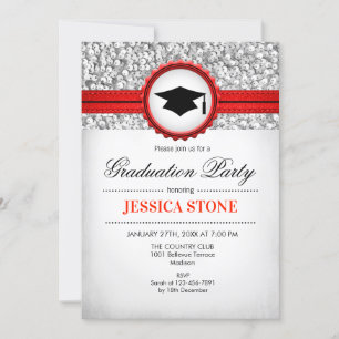Invitation Graduation Party - Argent Blanc Rouge
