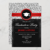 Invitation Graduation Party - Argent Noir Rouge (Devant / Derrière)