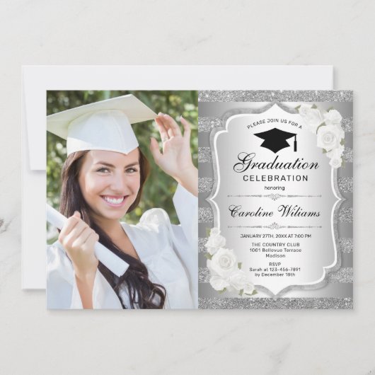 Invitation Graduation Party avec photo - Argent (Devant)