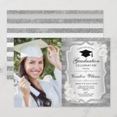 Invitation Graduation Party avec photo - Argent (Devant / Derrière)