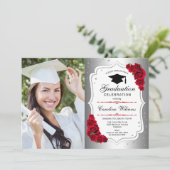 Invitation Graduation Party avec photo - Argent Blanc Rouge (Debout devant)