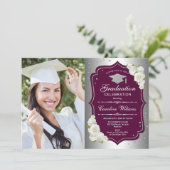 Invitation Graduation Party avec photo - Argent Bourgogne (Debout devant)
