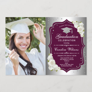 Invitation Graduation Party avec photo - Argent Bourgogne