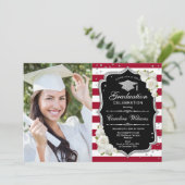 Invitation Graduation Party avec photo - Argent Noir Rouge (Debout devant)