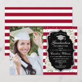 Invitation Graduation Party avec photo - Argent Noir Rouge (Devant / Derrière)