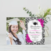 Invitation Graduation Party avec photo - Argent rose blanc (Debout devant)