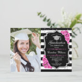 Invitation Graduation Party avec photo - Argent rose Noir (Debout devant)