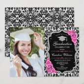 Invitation Graduation Party avec photo - Argent Rose Noir (Devant / Derrière)