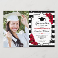 Graduation Party avec photo - Argent Rouge Noir