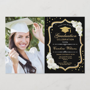 Invitation Graduation Party avec photo - Black Gold White