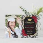 Invitation Graduation Party avec photo - Black Red Gold (Debout devant)