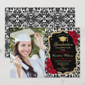Invitation Graduation Party avec photo - Black Red Gold (Devant / Derrière)