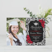 Invitation Graduation Party avec photo - Black Red Silver (Debout devant)