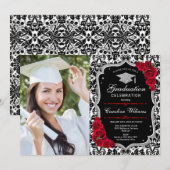 Invitation Graduation Party avec photo - Black Red Silver (Devant / Derrière)