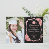 Invitation Graduation Party avec photo - Black Rose Gold (Debout devant)