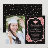 Invitation Graduation Party avec photo - Black Rose Gold (Devant / Derrière)