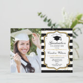 Invitation Graduation Party avec photo - Black White Gold (Debout devant)
