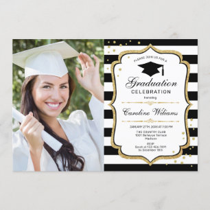Invitation Graduation Party avec photo - Black White Gold