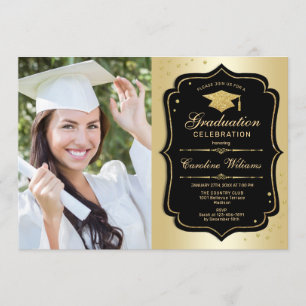 Invitation Graduation Party avec photo - Gold Black
