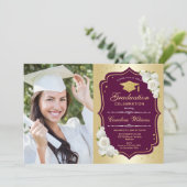 Invitation Graduation Party avec photo - Gold Burgundy (Debout devant)