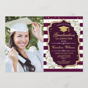 Invitation Graduation Party avec photo - Gold Burgundy