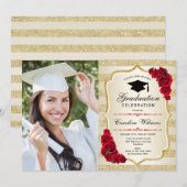 Invitation Graduation Party avec photo - Gold Red (Devant / Derrière)