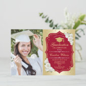 Invitation Graduation Party avec photo - Gold Red (Debout devant)