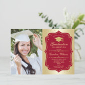Invitation Graduation Party avec photo - Gold Red (Debout devant)