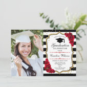 Invitation Graduation Party avec photo - Gold Red Black (Debout devant)