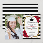 Invitation Graduation Party avec photo - Gold Red Black (Devant / Derrière)