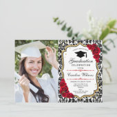 Invitation Graduation Party avec photo - Gold Red Black (Debout devant)