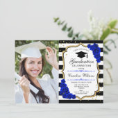 Invitation Graduation Party avec photo - Gold Royal Blue (Debout devant)
