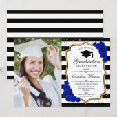 Invitation Graduation Party avec photo - Gold Royal Blue (Devant / Derrière)