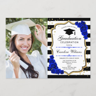 Invitation Graduation Party avec photo - Gold Royal Blue